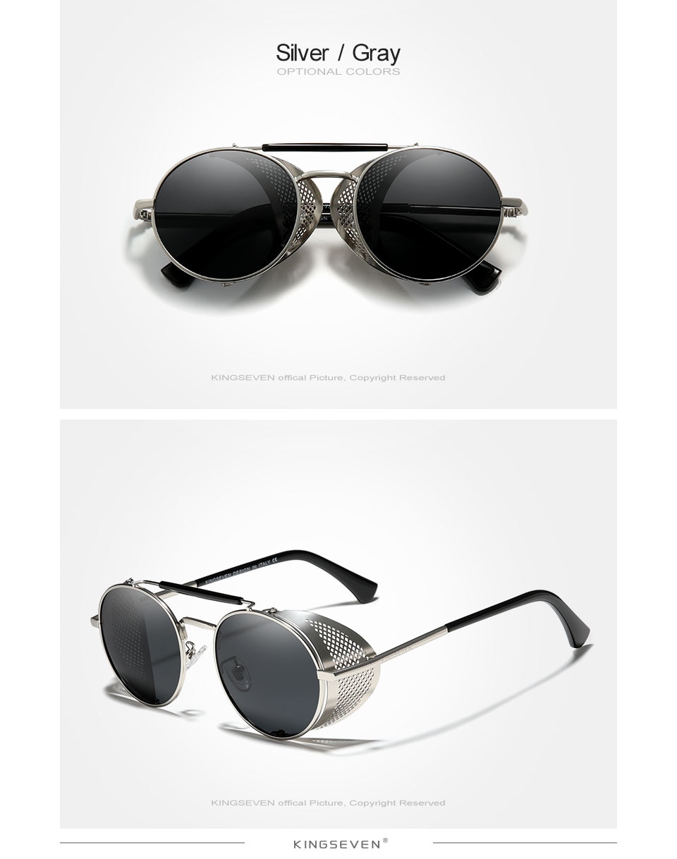 Genuine KINGSEVEN Retro Round Steampunk Sunglasses Men Retro Women Sun Glasses Shades Vintage Travel Eyewear Gafas De Sol 7550