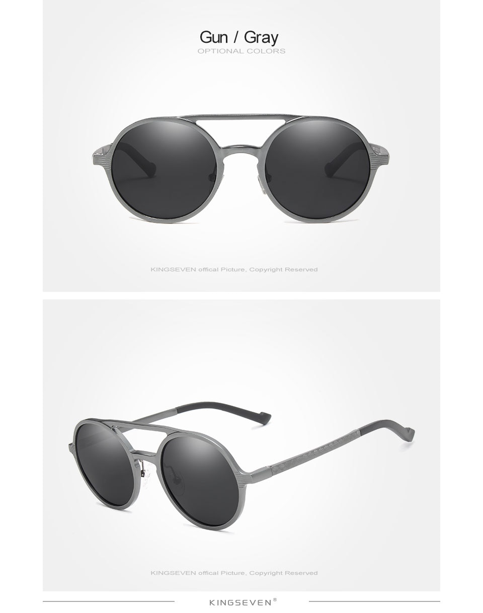 KINGSEVEN Aluminum Men’s Round Sunglasses Polarized Men Punk Vintage