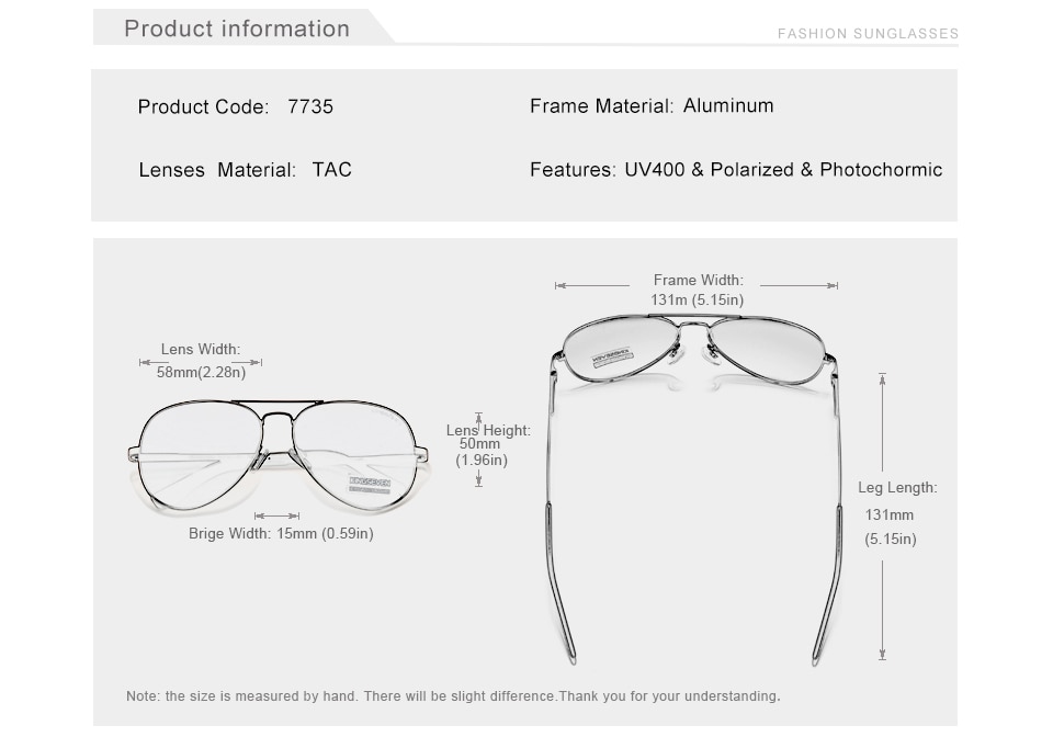 KINGSEVEN 2021 New Brand Men Aluminum Sunglasses Photochromic Polarized UV400 Lens Male Sun Glasses Women For Men‘s Eyewear 7735