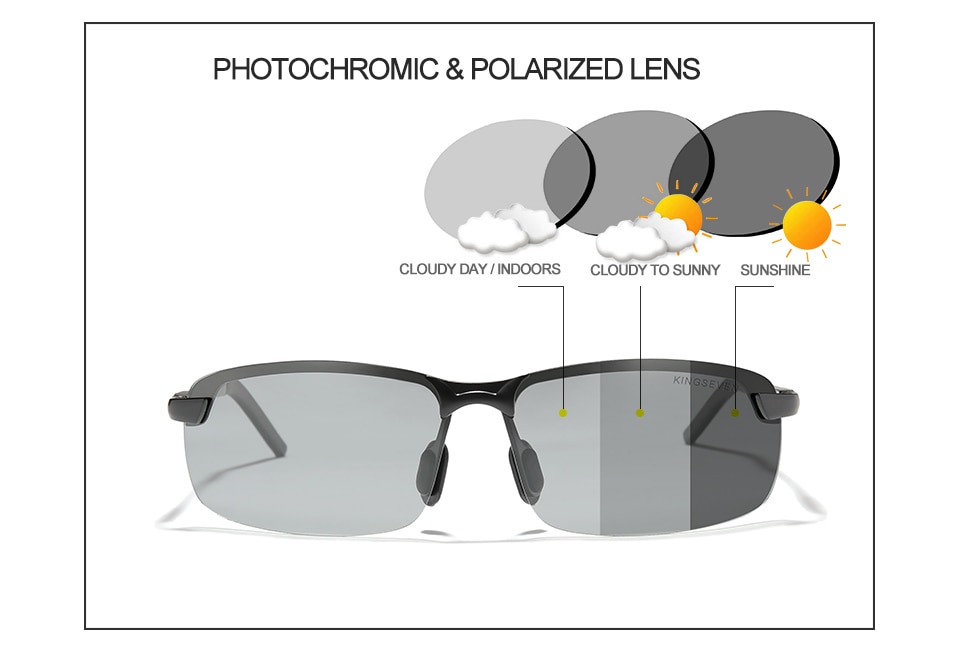KINGSEVEN 2021 Sunglaases Men Photochromic Polarized Sunglasses Aluminum Frame UV400 Sun Glasses Male Eyewear Driving Glasses