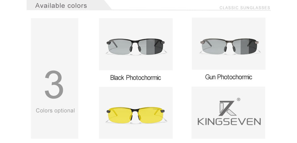 KINGSEVEN 2021 Sunglaases Men Photochromic Polarized Sunglasses Aluminum Frame UV400 Sun Glasses Male Eyewear Driving Glasses