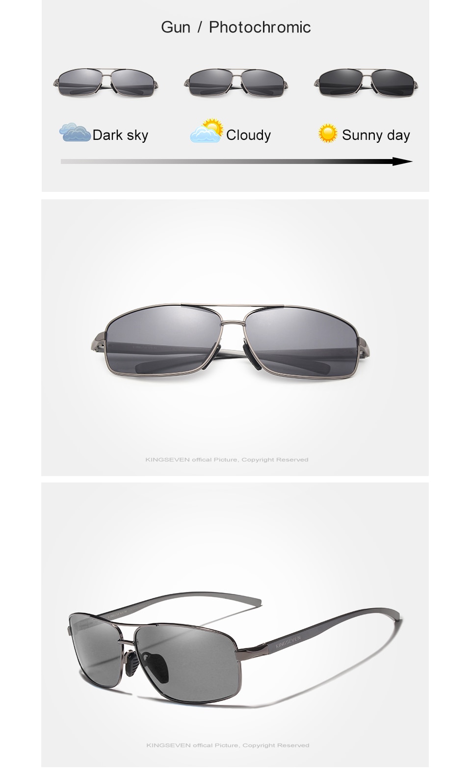 KINGSEVEN New Photochromic Sunglasses Men Polarized Chameleon Glasses Male Sun Glasses Day Night Vision Driving Eyewear N7088