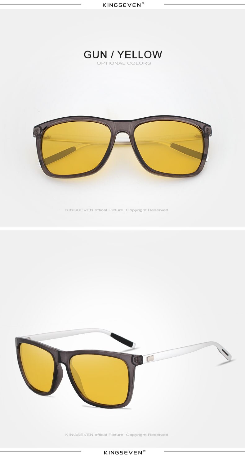 KINGSEVEN Polarized Men Women Night vision Sunglasses Yellow Lens Vintage Square Male Female Sun Glasses High quality