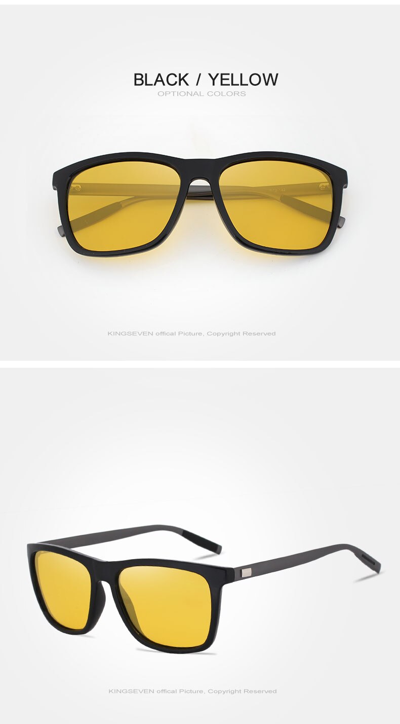 KINGSEVEN Polarized Men Women Night vision Sunglasses Yellow Lens Vintage Square Male Female Sun Glasses High quality