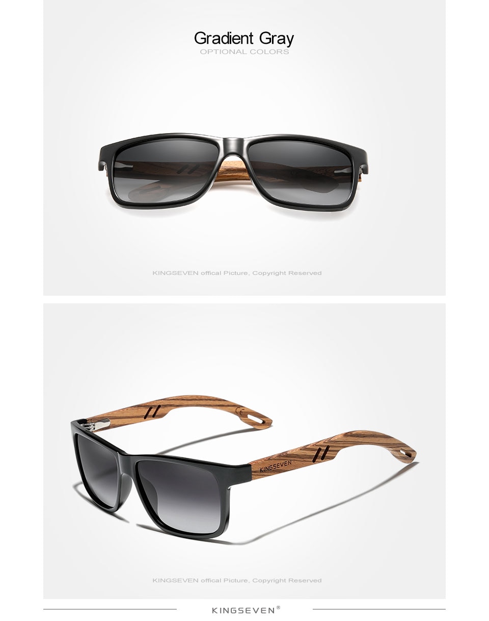 KINGSEVEN 2019 Polarized Square Sunglasses Men Women Zebra Wooden Frame Mirror Flat Lens Driving UV400 Eyewear