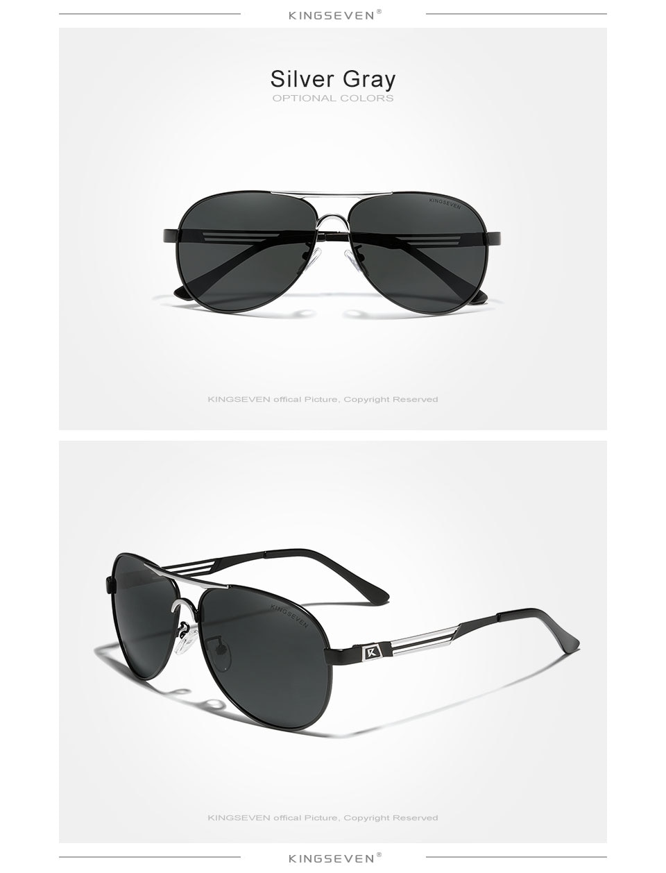 KINGSEVEN 2021 Stainless Steel Pilot Polarized Sunglasses Men Women