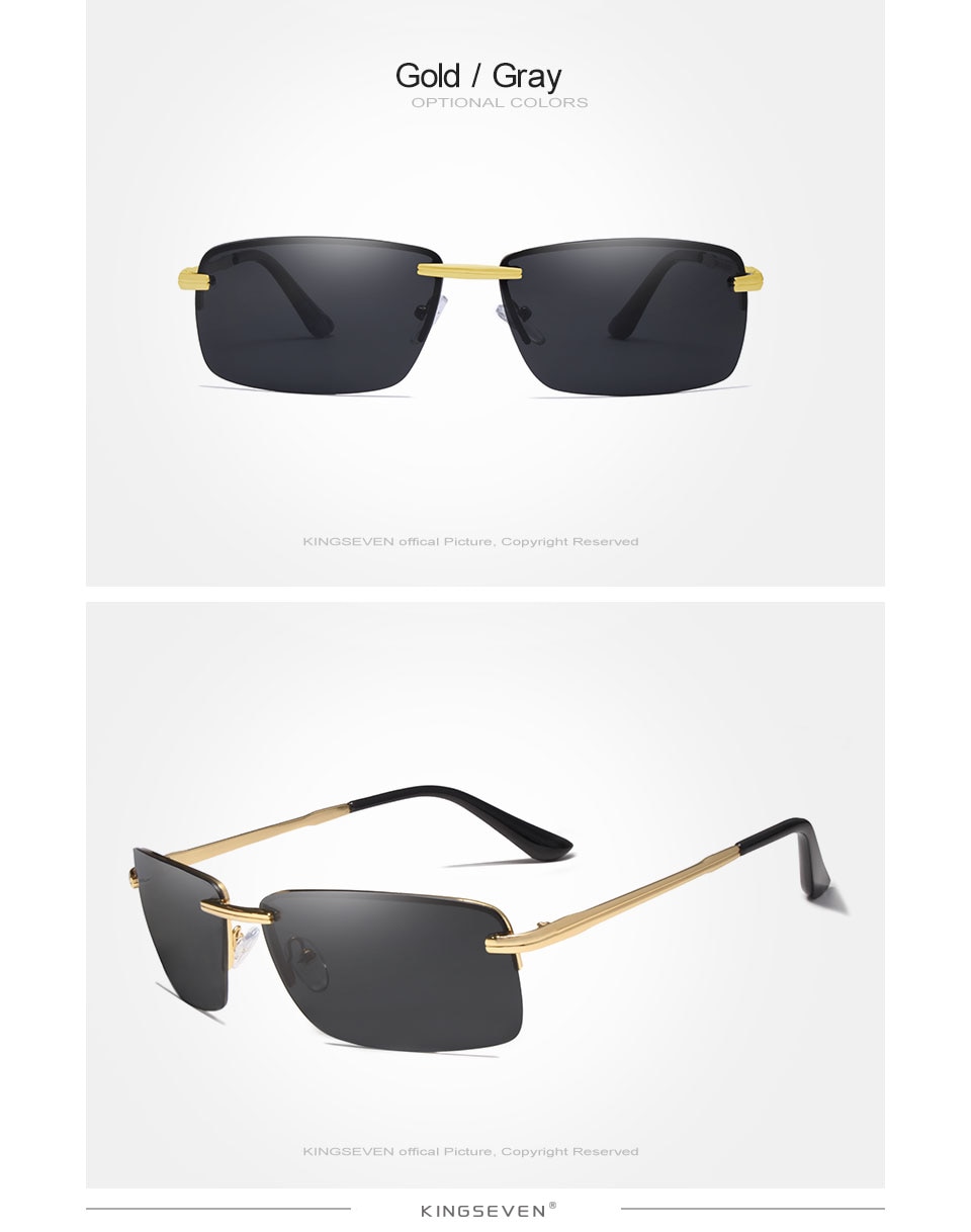 KINGSEVEN 2019 Rectangle Sunglasses Men Travel Polarized Rimless Sun glasses Male Fishing Eyewear Oculos Gafas N7905