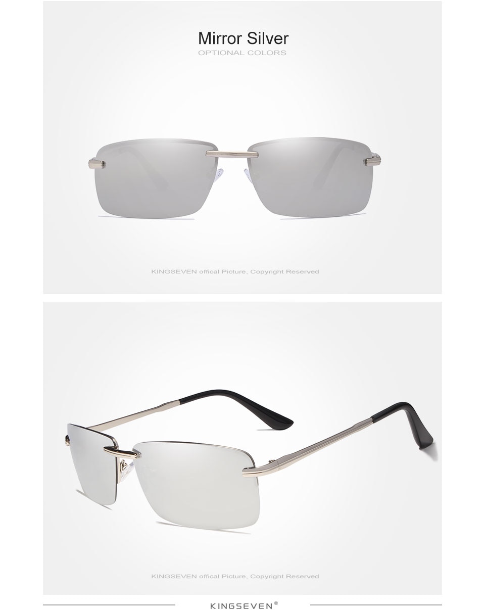 KINGSEVEN 2019 Rectangle Sunglasses Men Travel Polarized Rimless Sun glasses Male Fishing Eyewear Oculos Gafas N7905