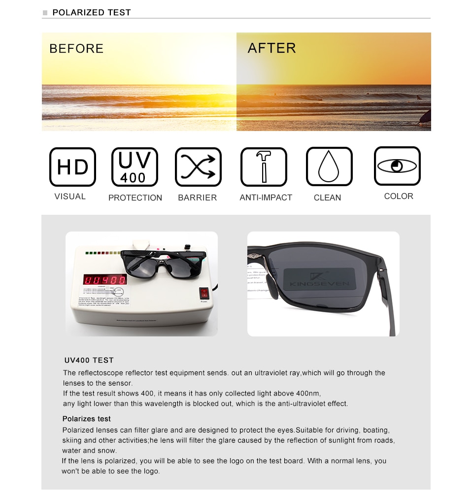 KINGSEVEN Brand Men's Glasses Square Polarized Sunglasses UV400 Lens Eyewear Accessories Male Sun Glasses For Men/Women