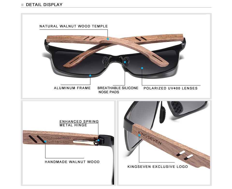 KINGSEVEN 2019 New Design Aluminum+Handmade Walnut Wooden Sunglasses Men Polarized Eyewear Accessories Sun Glasses For Women
