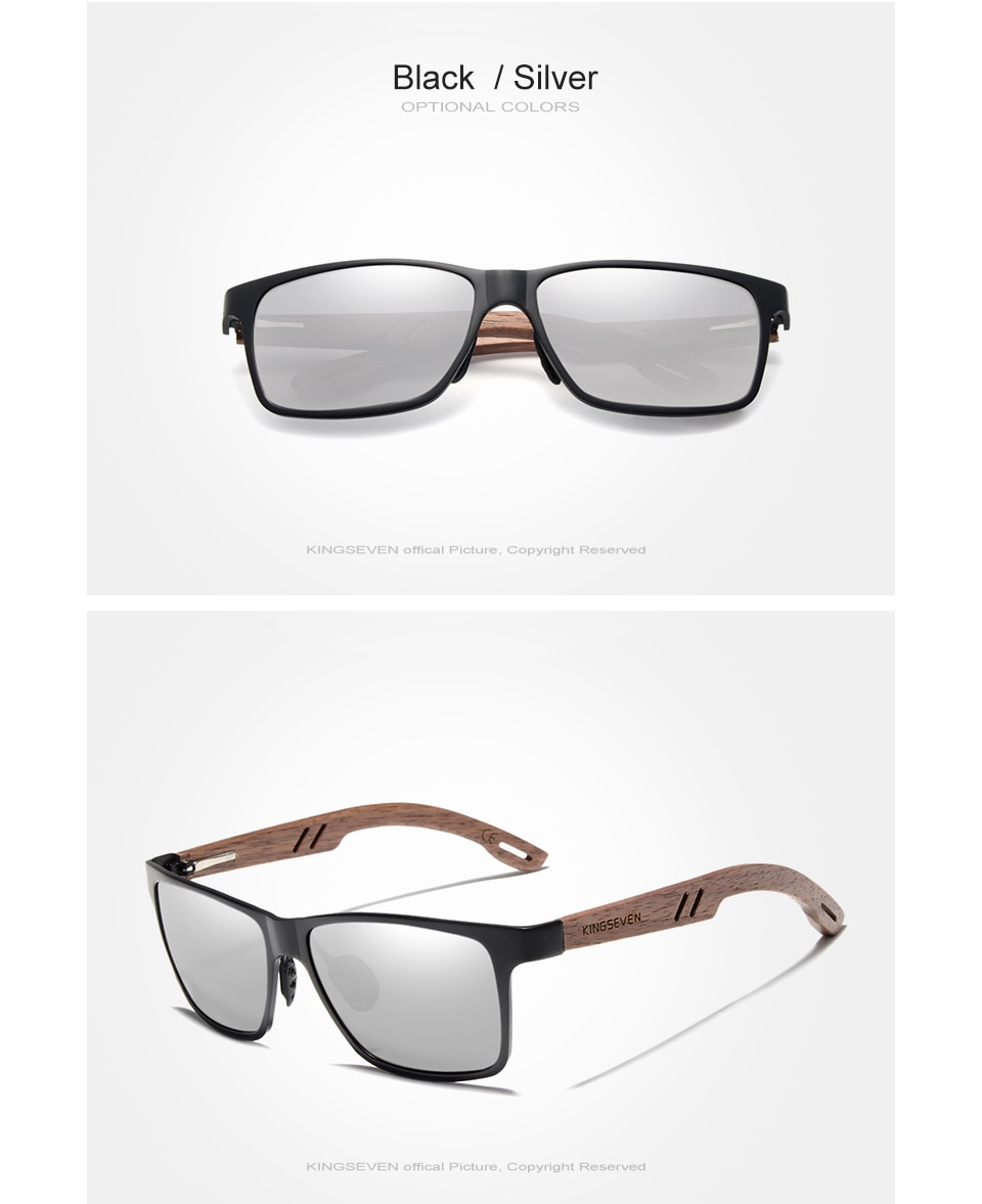 KINGSEVEN 2019 New Design Aluminum+Handmade Walnut Wooden Sunglasses Men Polarized Eyewear Accessories Sun Glasses For Women