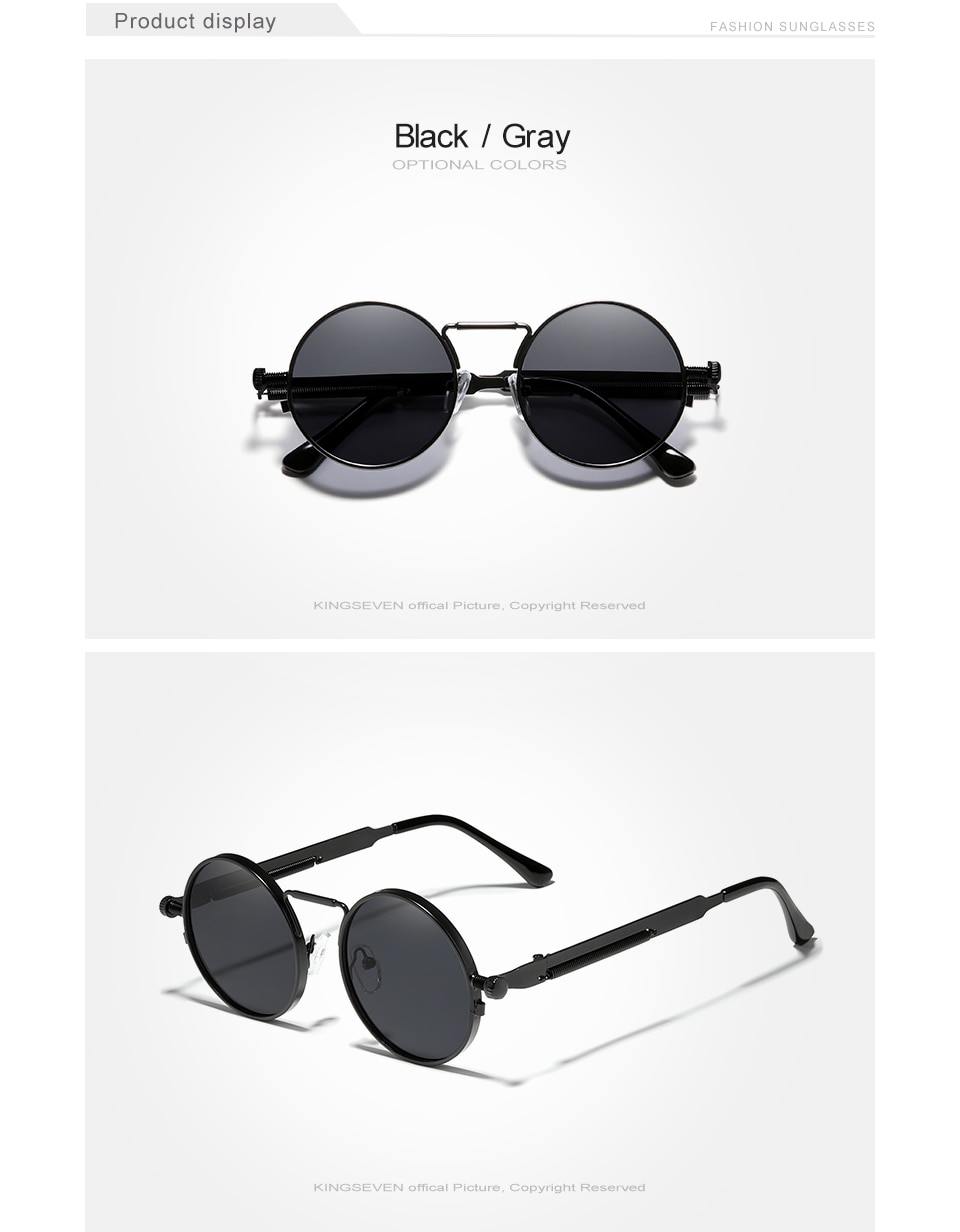 KINGSEVEN High Quality Gothic Steampunk Sunglasses Polarized Men Women Brand Designer Vintage Round Metal Frame Sun Glasses