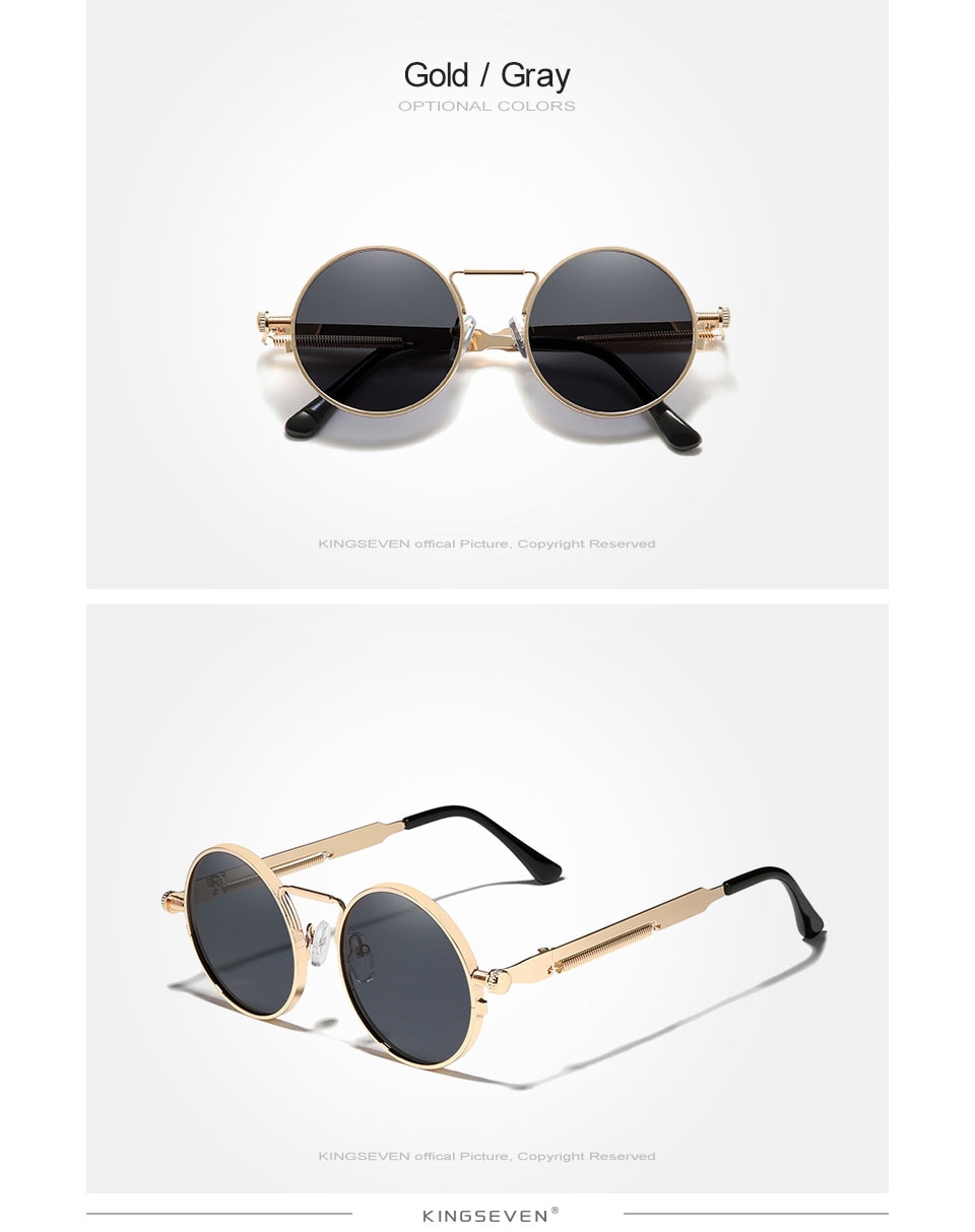 KINGSEVEN High Quality Gothic Steampunk Sunglasses Polarized Men Women Brand Designer Vintage Round Metal Frame Sun Glasses