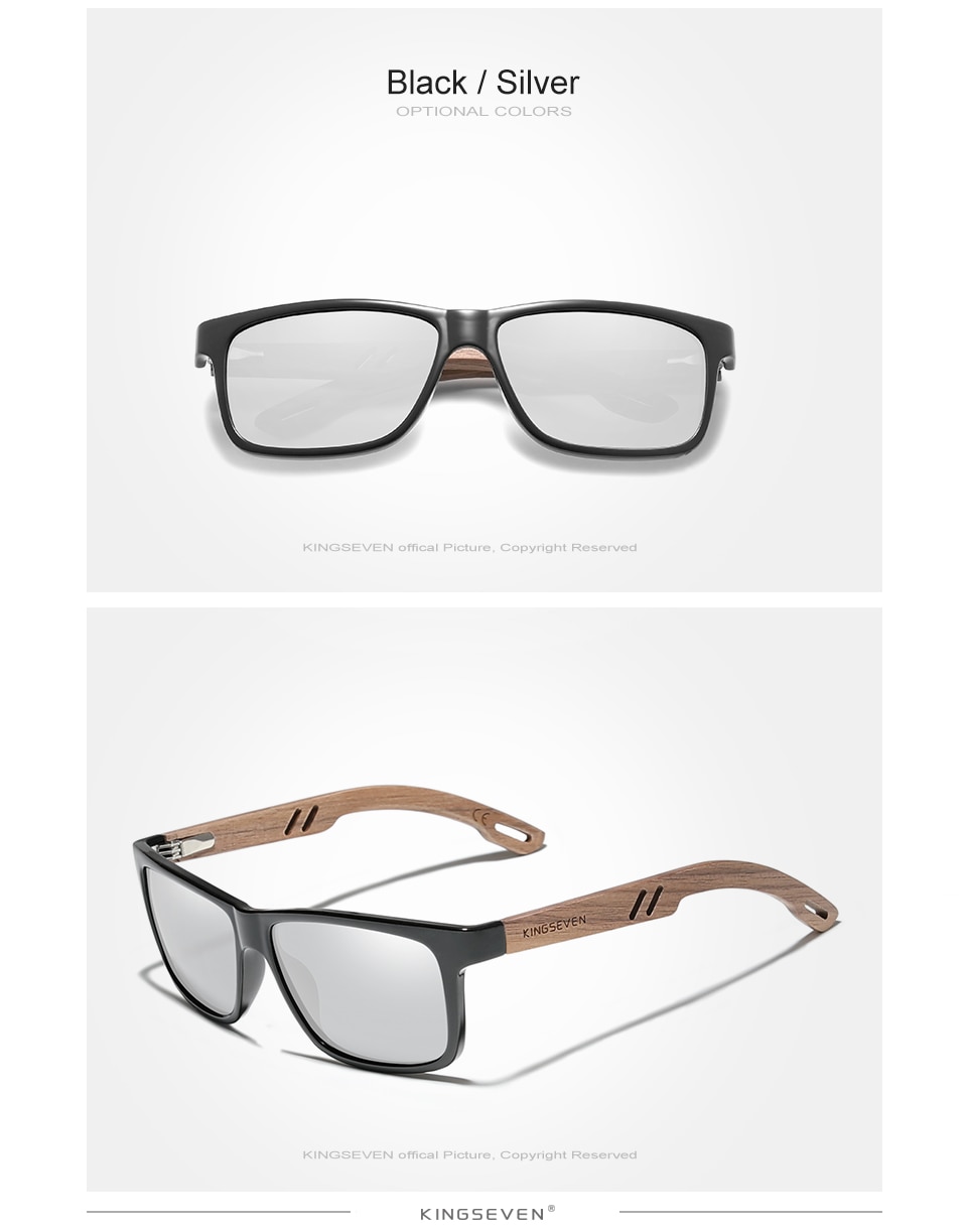KINGSEVEN Brand Design TR90+Walnut Wood Handmade Sunglasses