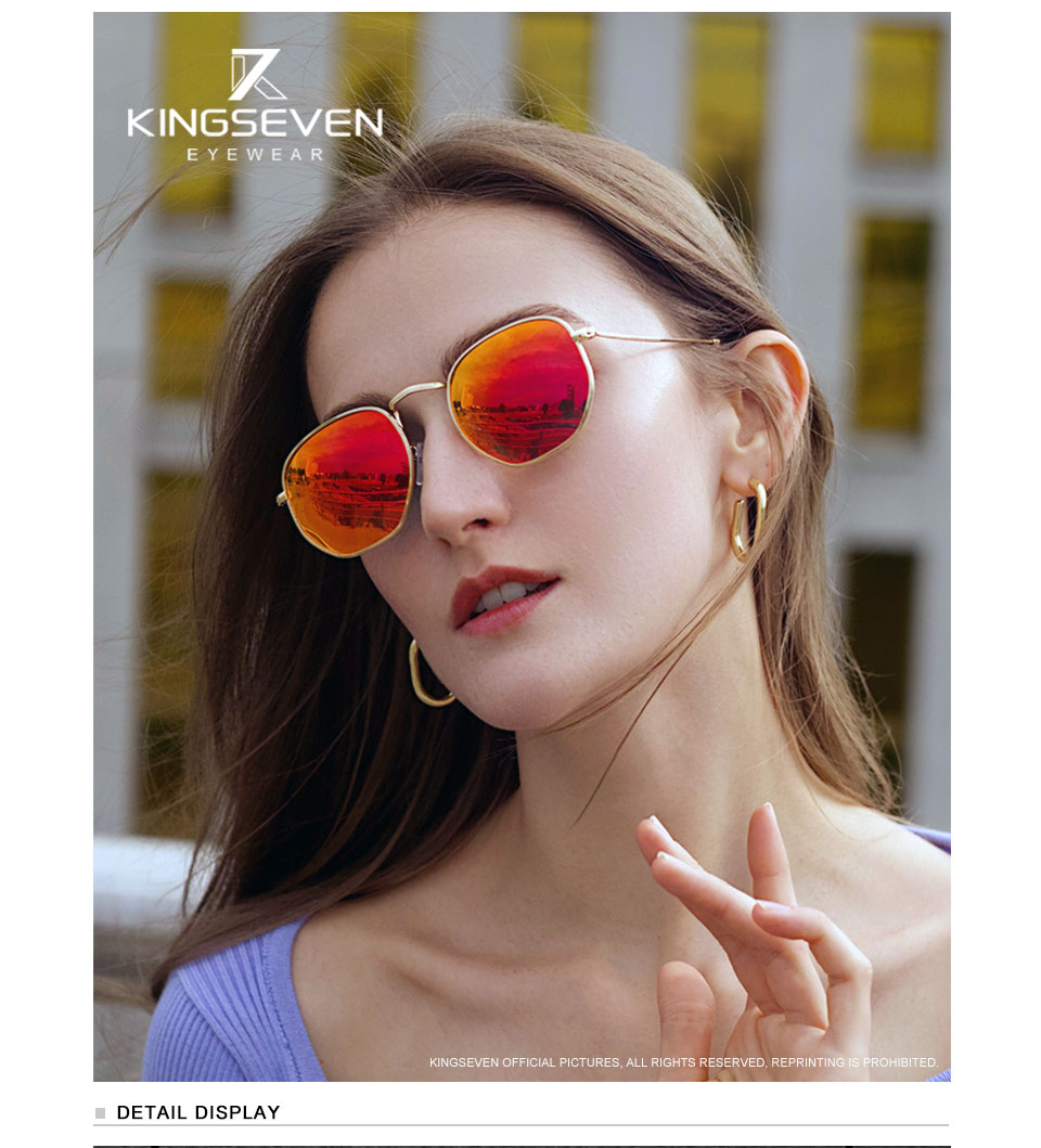 KINGSEVEN 2021 Classic Reflective Sunglasses Hexagon Retro