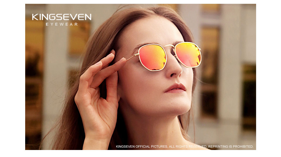 KINGSEVEN 2021 Classic Reflective Sunglasses Hexagon Retro