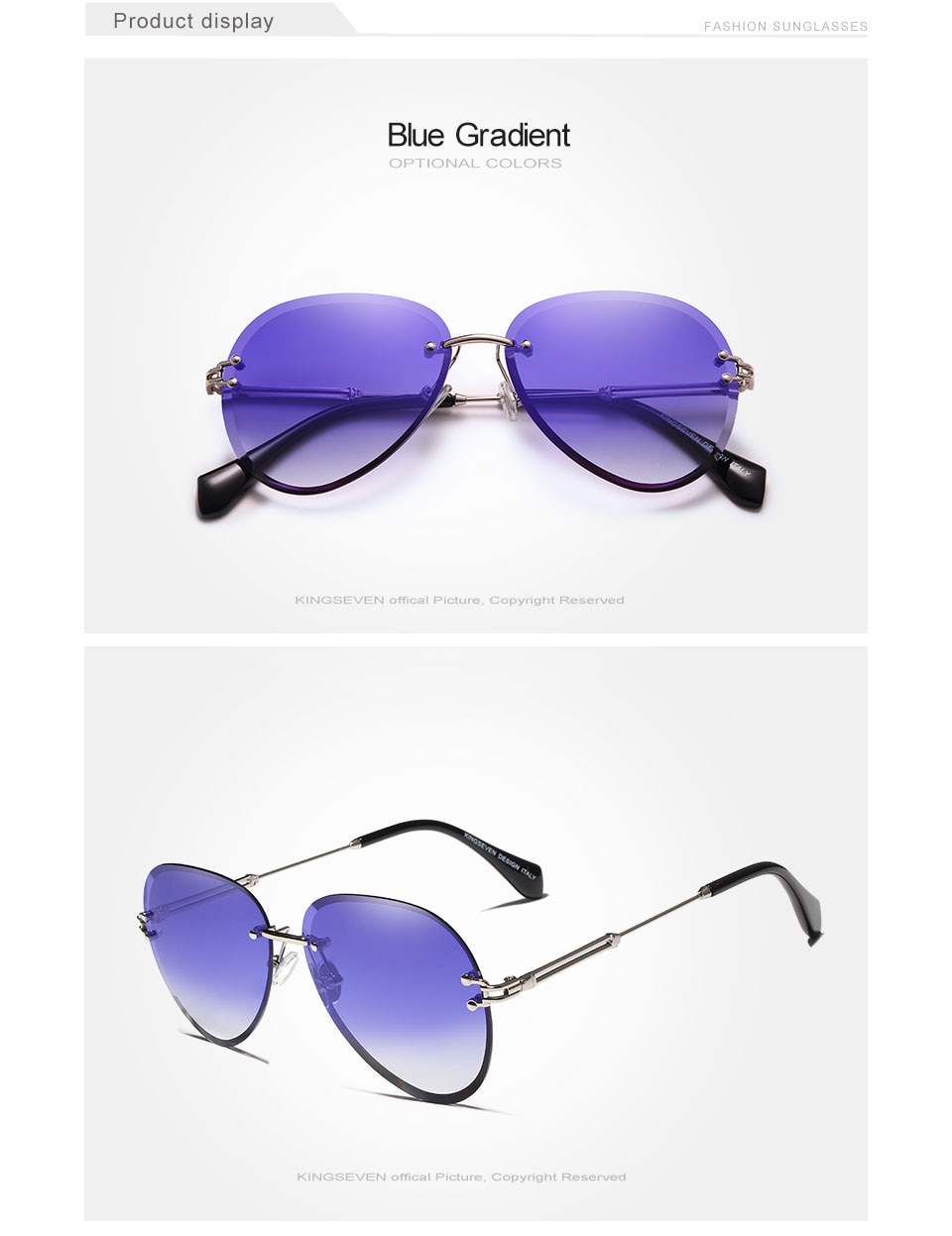 KINGSEVEN 2021 Vintage Fashion Rimless Women Sunglasses