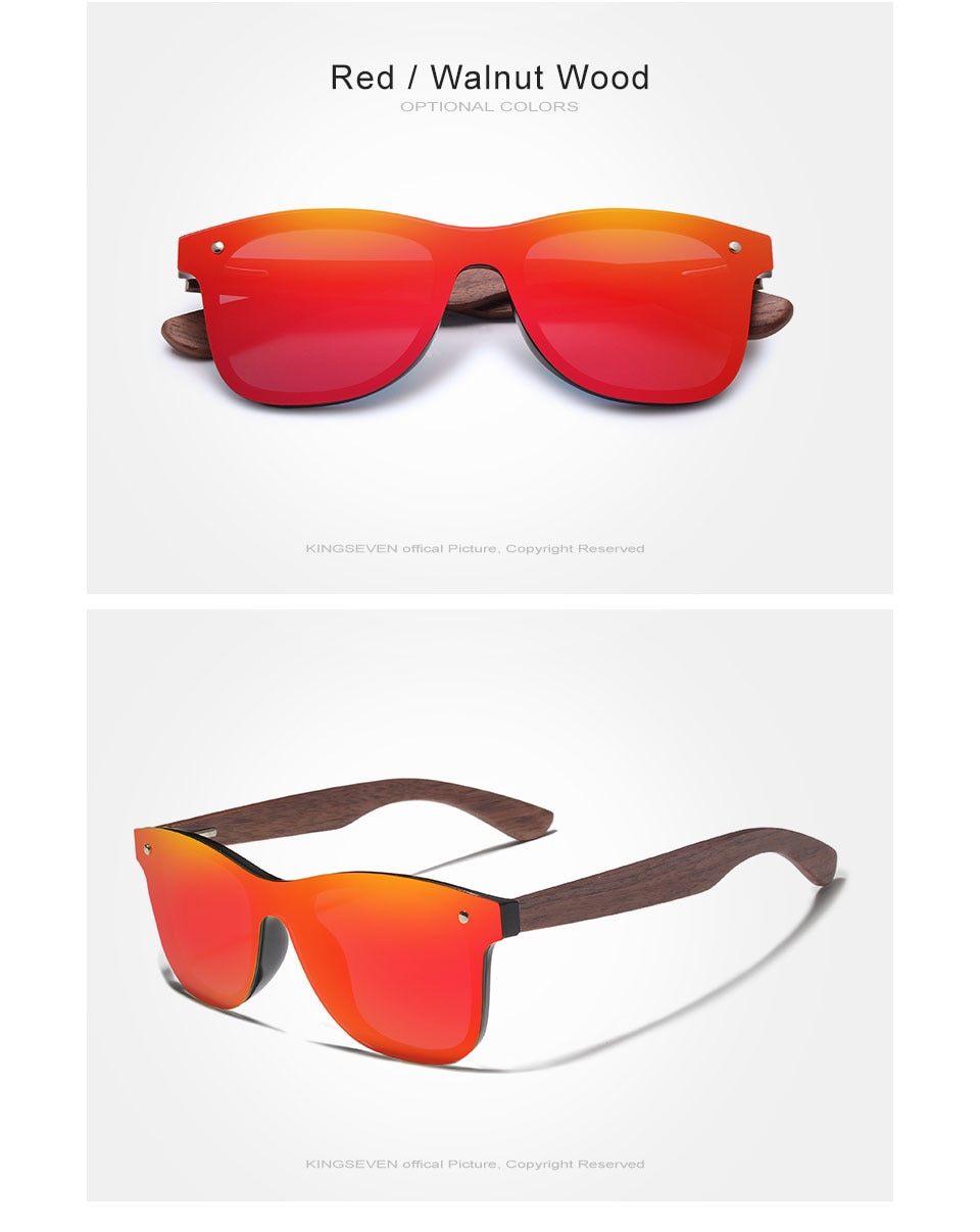 KINGSEVEN 2019 Handmade Walnut Wooden Eyewear Polarized Mirror Sunglasses Men Women Vintage Design Oculos de sol masculino UV400