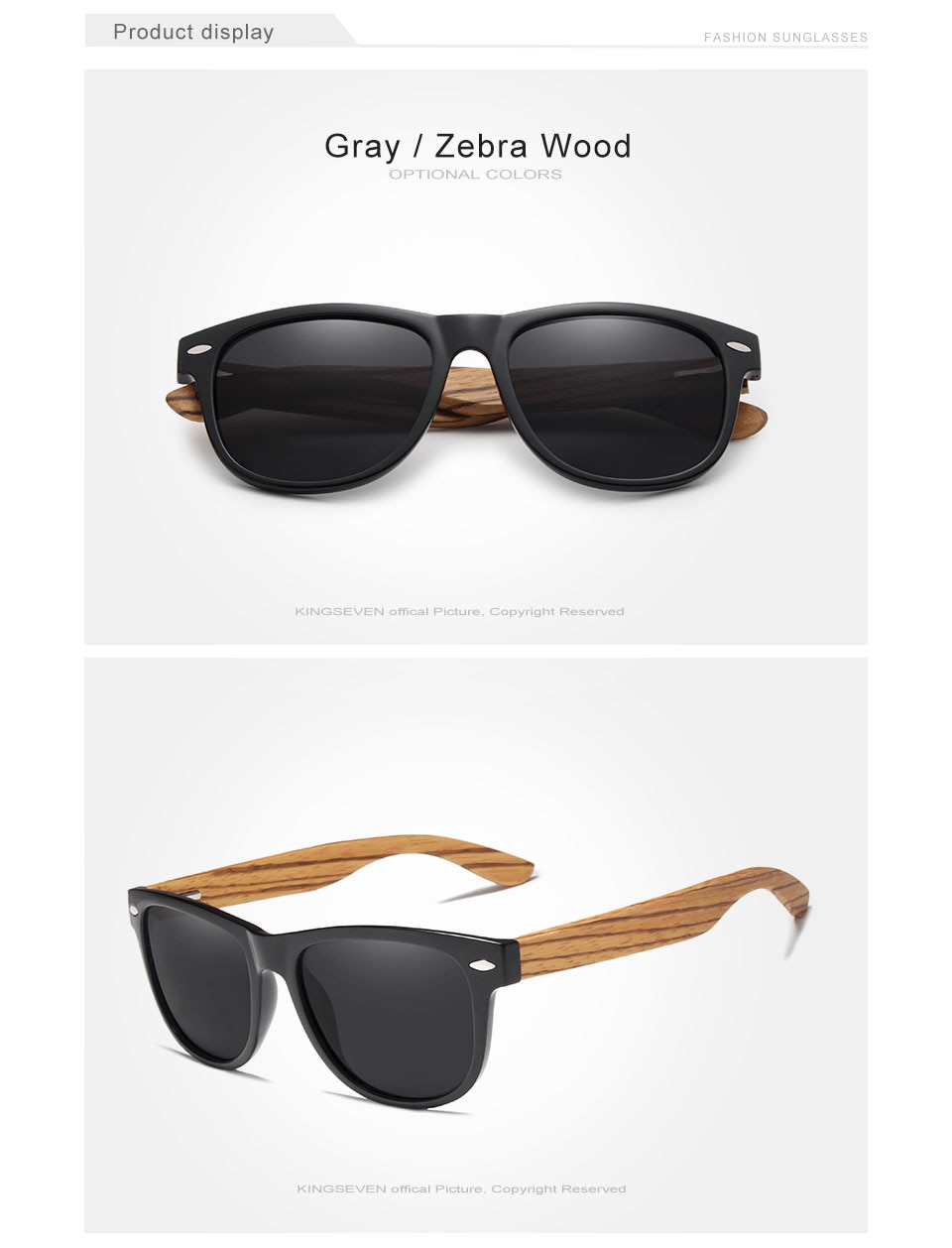 KINGSEVEN Fashion Wooden Polarized Square Sunglasses Men Women