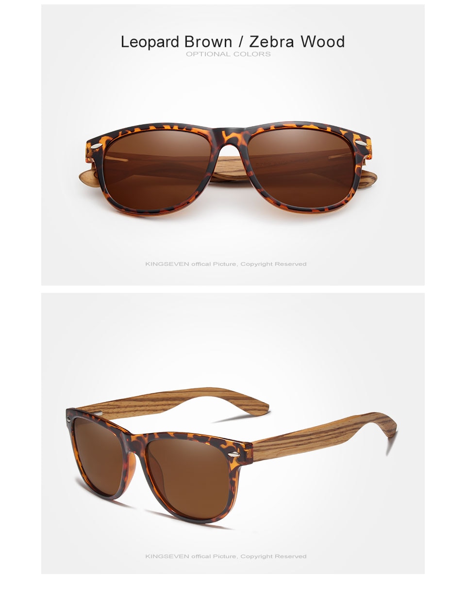 KINGSEVEN Fashion Wooden Polarized Square Sunglasses Men Women