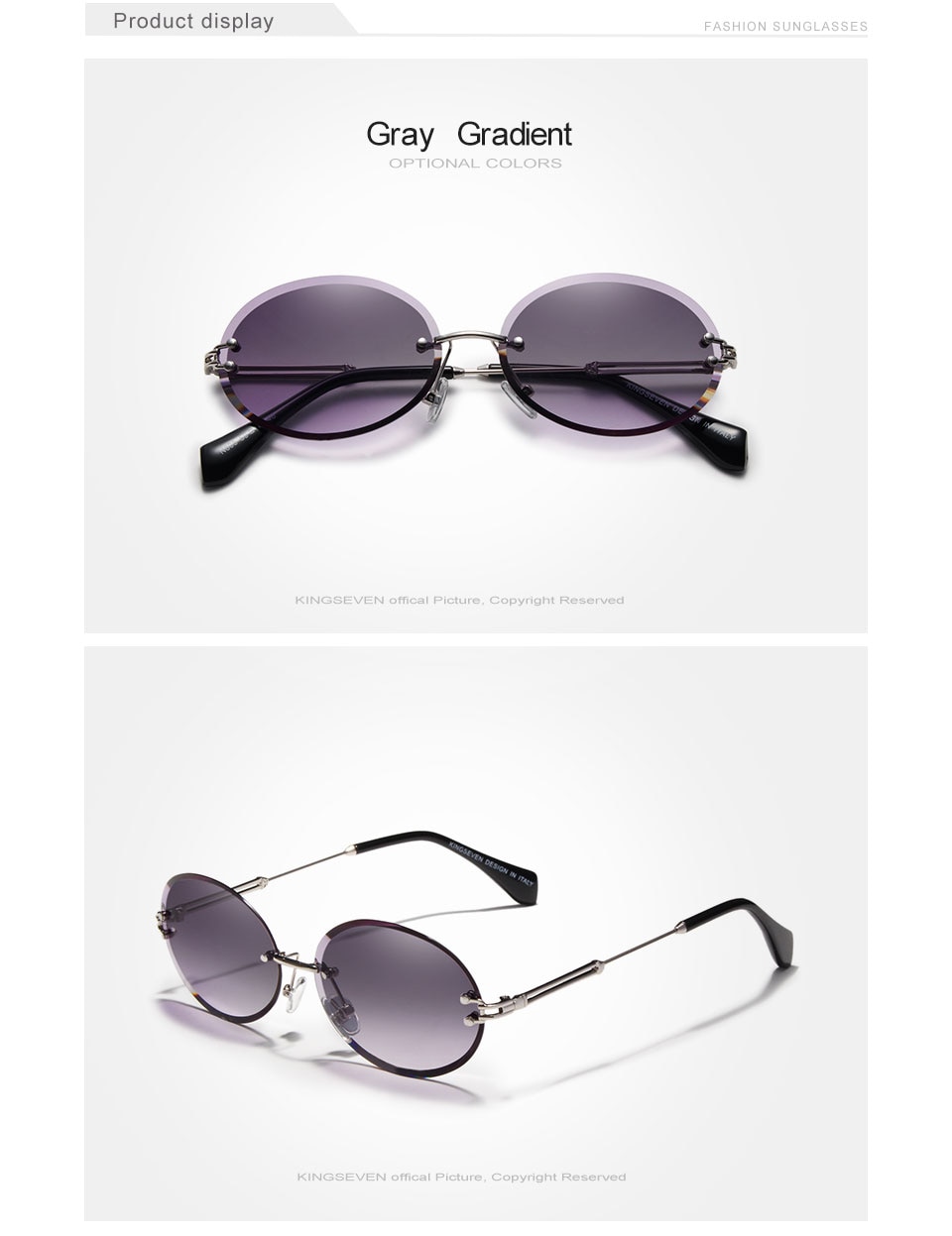 KINGSEVEN Design Fashion Oval Women Rimless Sunglasses