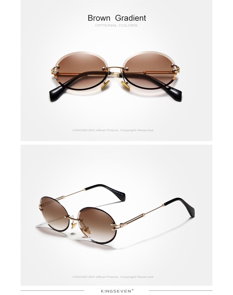 KINGSEVEN Design Fashion Oval Women Rimless Sunglasses