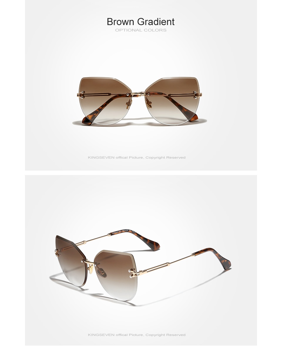 KINGSEVEN 2021 Fashion Rimless Cat Eye Sunglasses Women