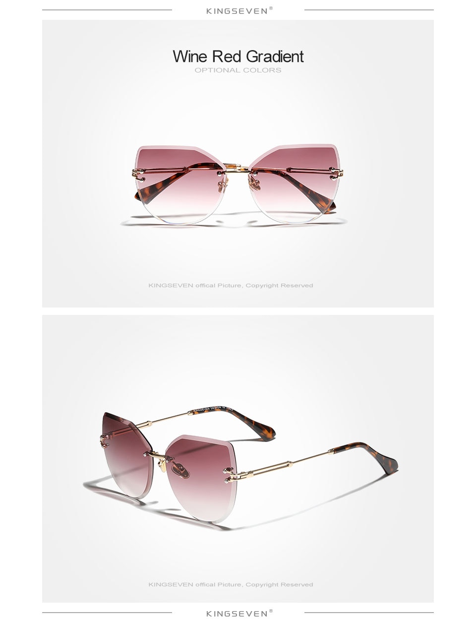 KINGSEVEN 2021 Fashion Rimless Cat Eye Sunglasses Women Gradient Sun Glasses Vintage Brand Designer Shades Eyewear N807 New