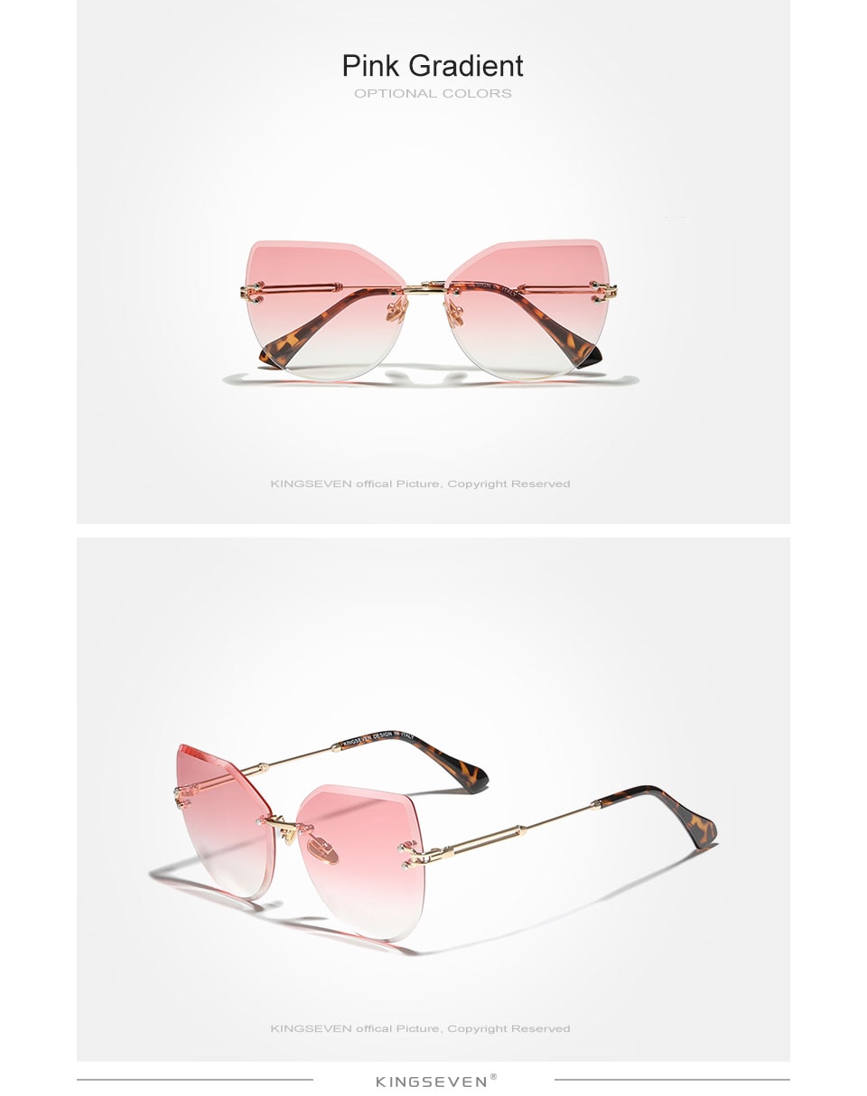 KINGSEVEN 2021 Fashion Rimless Cat Eye Sunglasses Women
