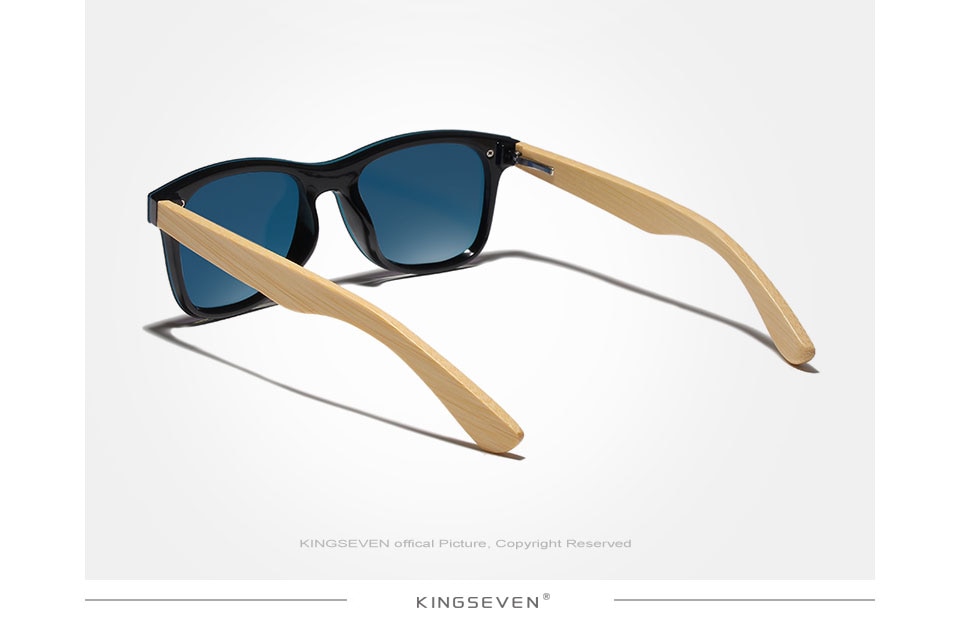 KINGSEVEN Natural Bamboo Temples 1.1mm Mirror Lens Polarized Sunglasses