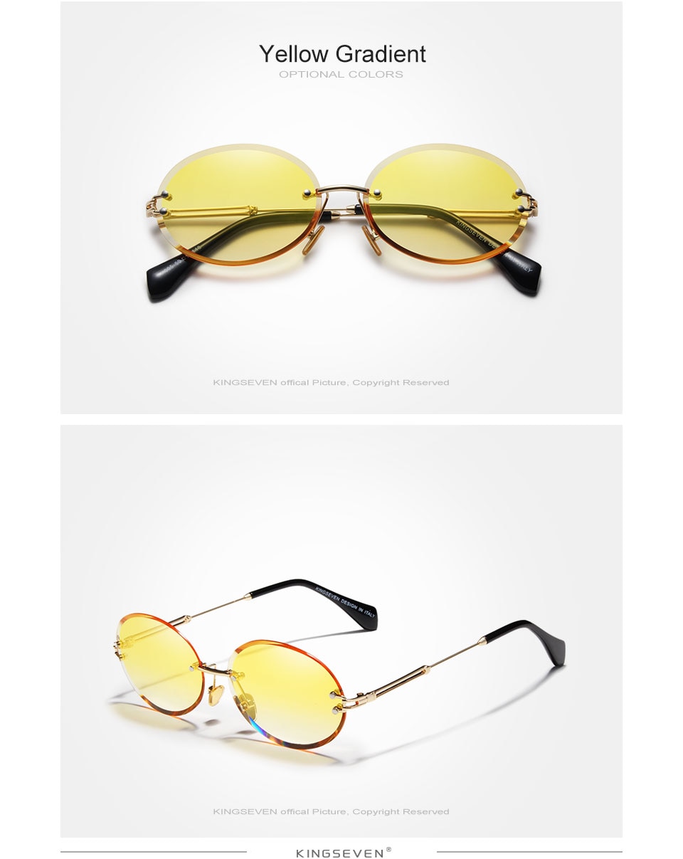 KINGSEVEN Brand Design Fashion Round Women Rimless Gradient Sunglasses Vintage Alloy Frame Classic Shades