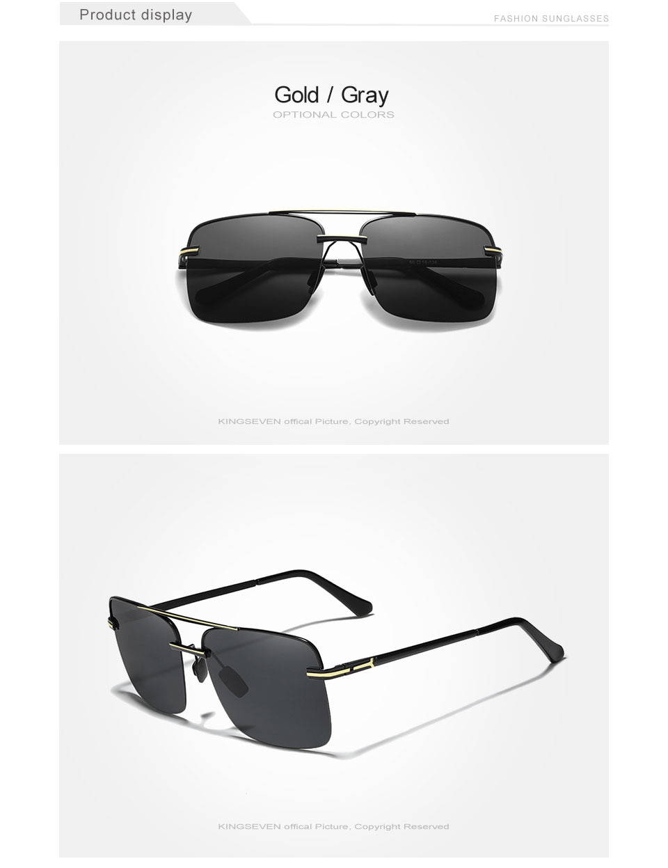 KINGSEVEN Semi-Rimless Men’s 180° Stretch Temples Design Alloy Sunglasses