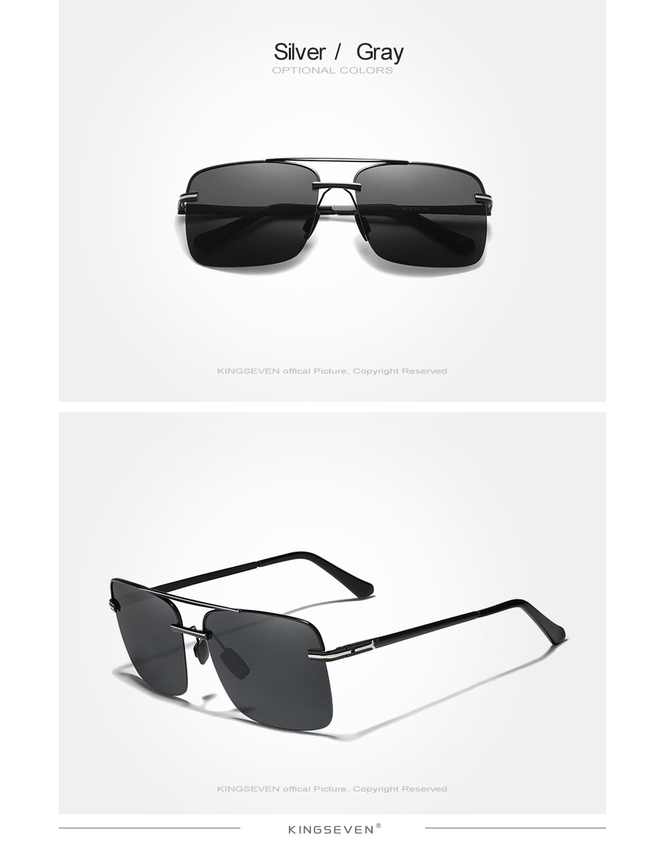 KINGSEVEN Semi-Rimless Men’s 180° Stretch Temples Design Alloy Sunglasses