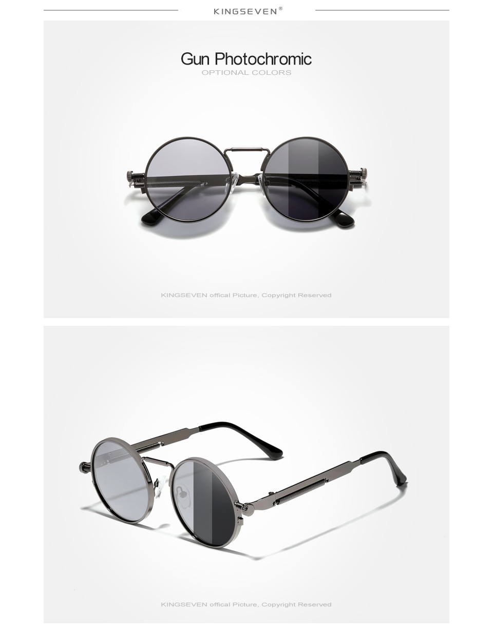 KINGSEVEN High Quality Gothic Steampunk Round Metal Frame Sunglasses
