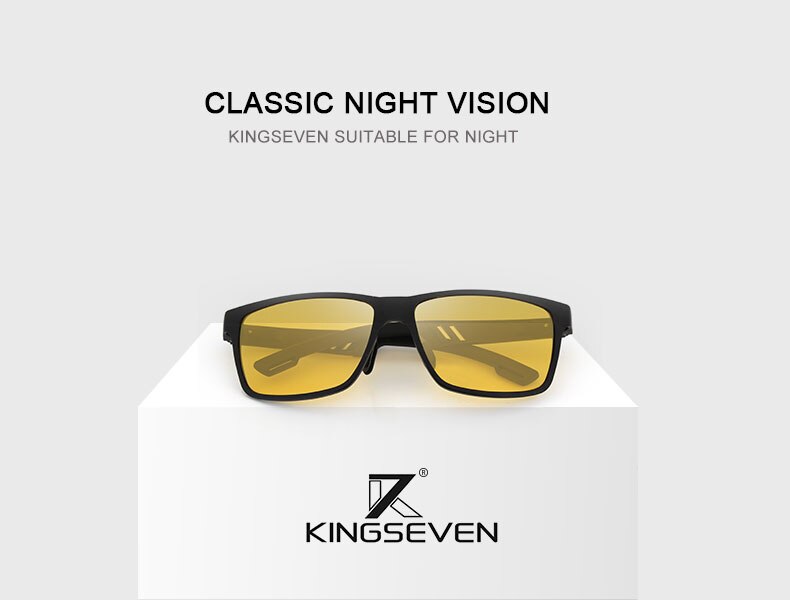 KINGSEVEN Aluminum Polarized Night Vision Square Sunglasses