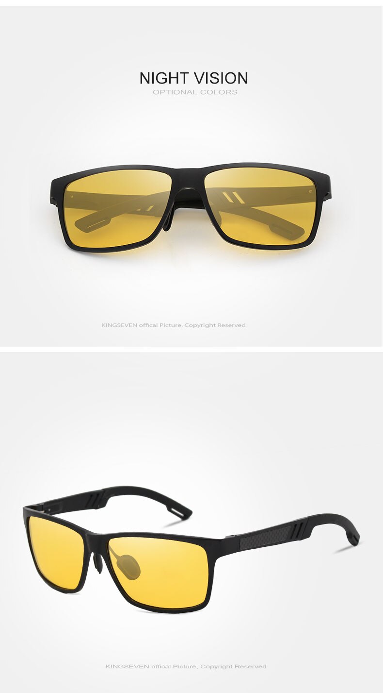 KINGSEVEN Aluminum Polarized Night vision Sunglasses Men Square Sun Glasses Driving Sunglasses Goggle Eyewear oculos de sol