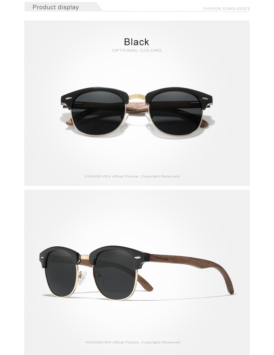 KINGSEVEN Handmade 2021 Black Walnut Wooden Sunglasses