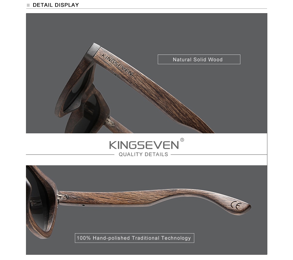 KINGSEVEN Natural Handmade Wood Mirror Lens Sunglasses