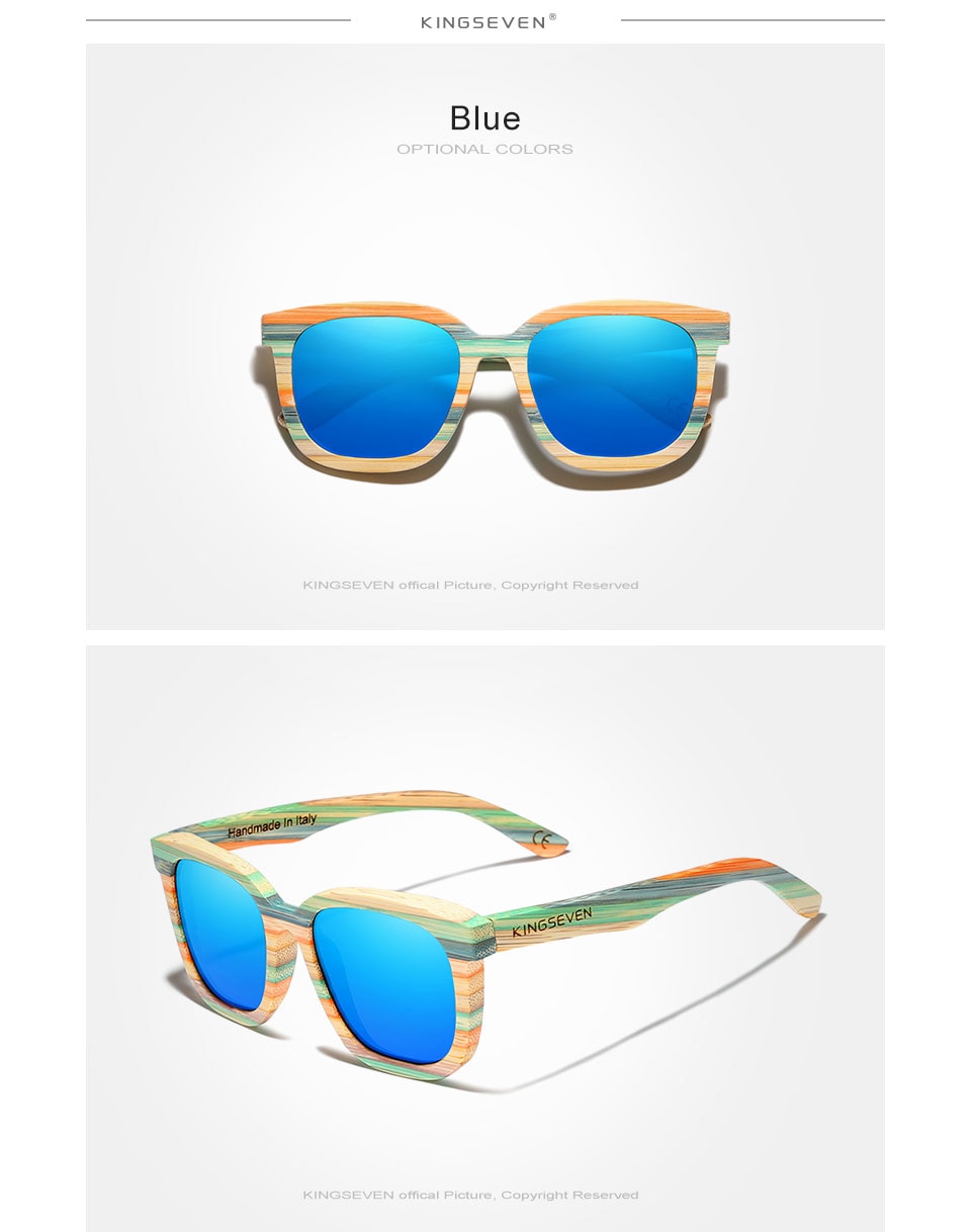 KINGSEVEN Handmade Retro Natural Bamboo Sunglasses Men Women Polarized Mirror UV400 Sun Glasses Full Frame Wood Shades