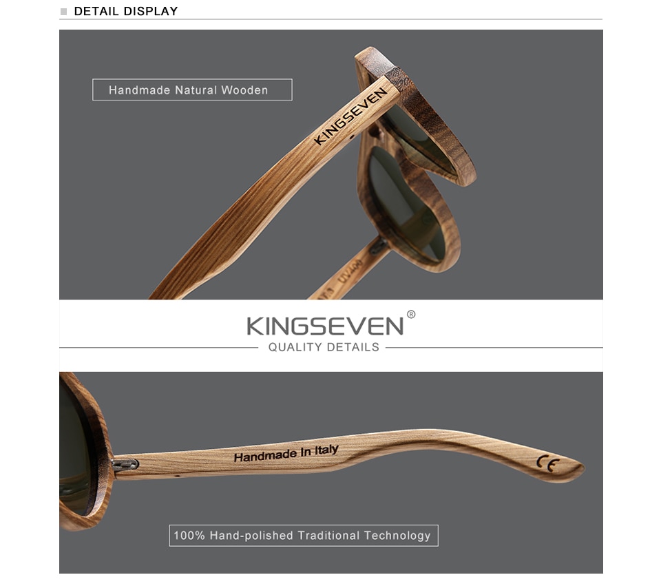 KINGSEVEN New Natural Wood Mirror Coating Lenses Eyewear