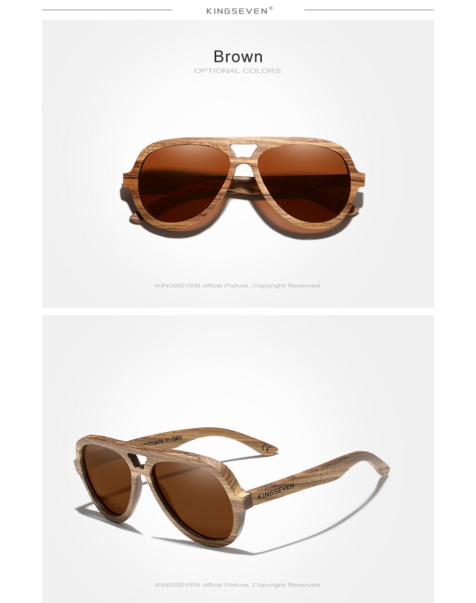 KINGSEVEN New Natural Wood Sunglassess Full Frame 100% Handmade Polarized Mirror Coating Lenses Eyewear Accessories