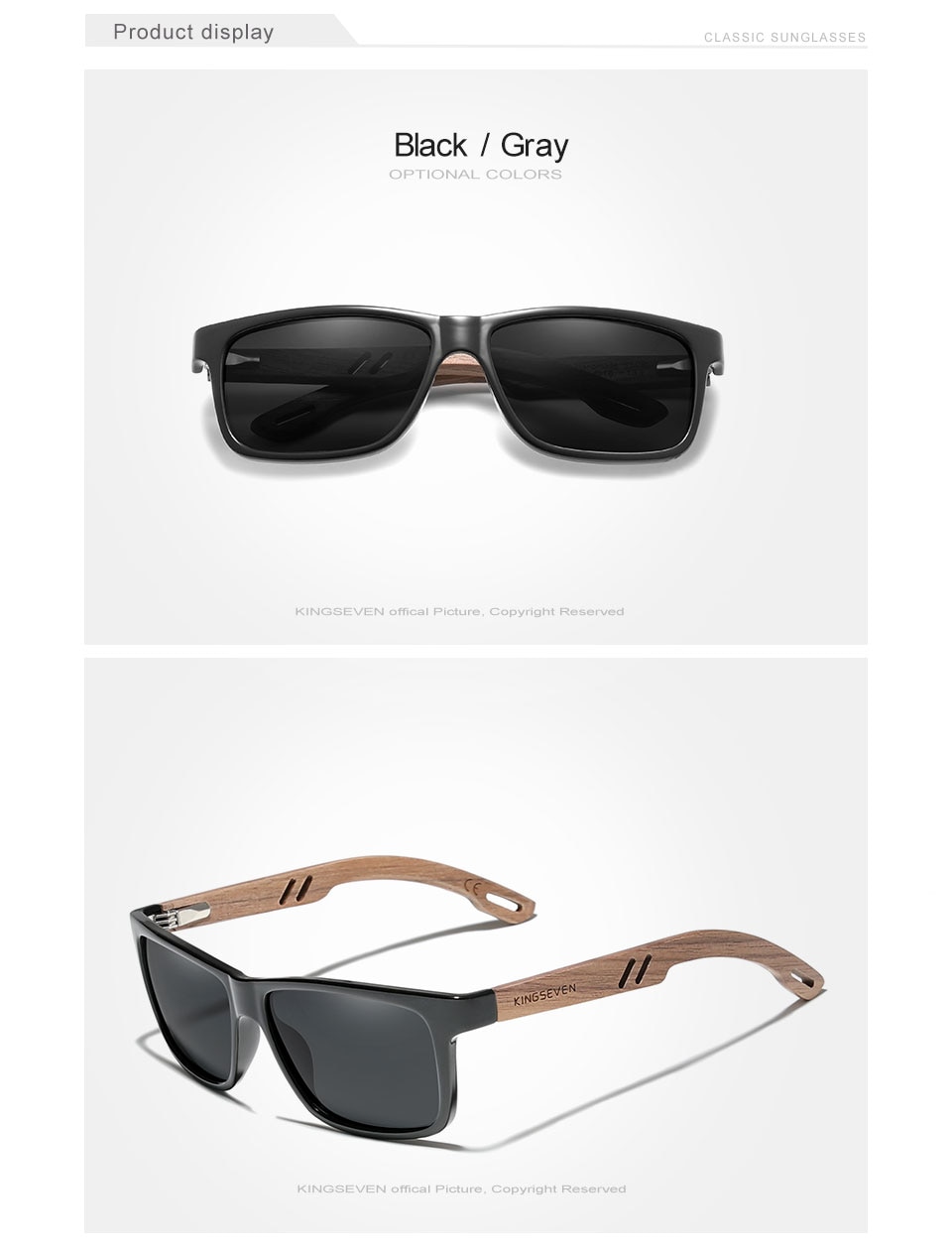 KINGSEVEN New TR90+Natural Walnut Wooden Sunglasses