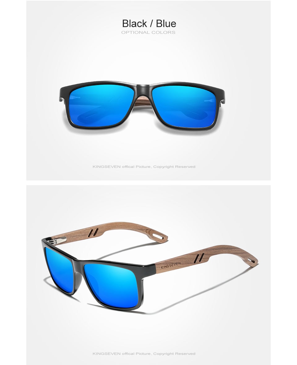KINGSEVEN 2021 New TR90+Natural Walnut Wooden Sunglasses Men 100%Polarized UV400 Lens Retro Sun Glasses Reinforced Hinge