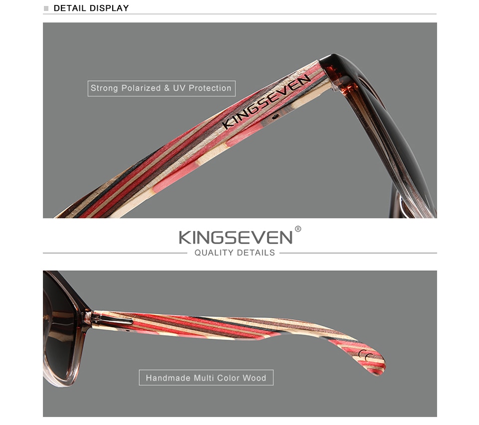 KINGSEVEN Men Gradient Multi Color Natural Wood Sunglasses