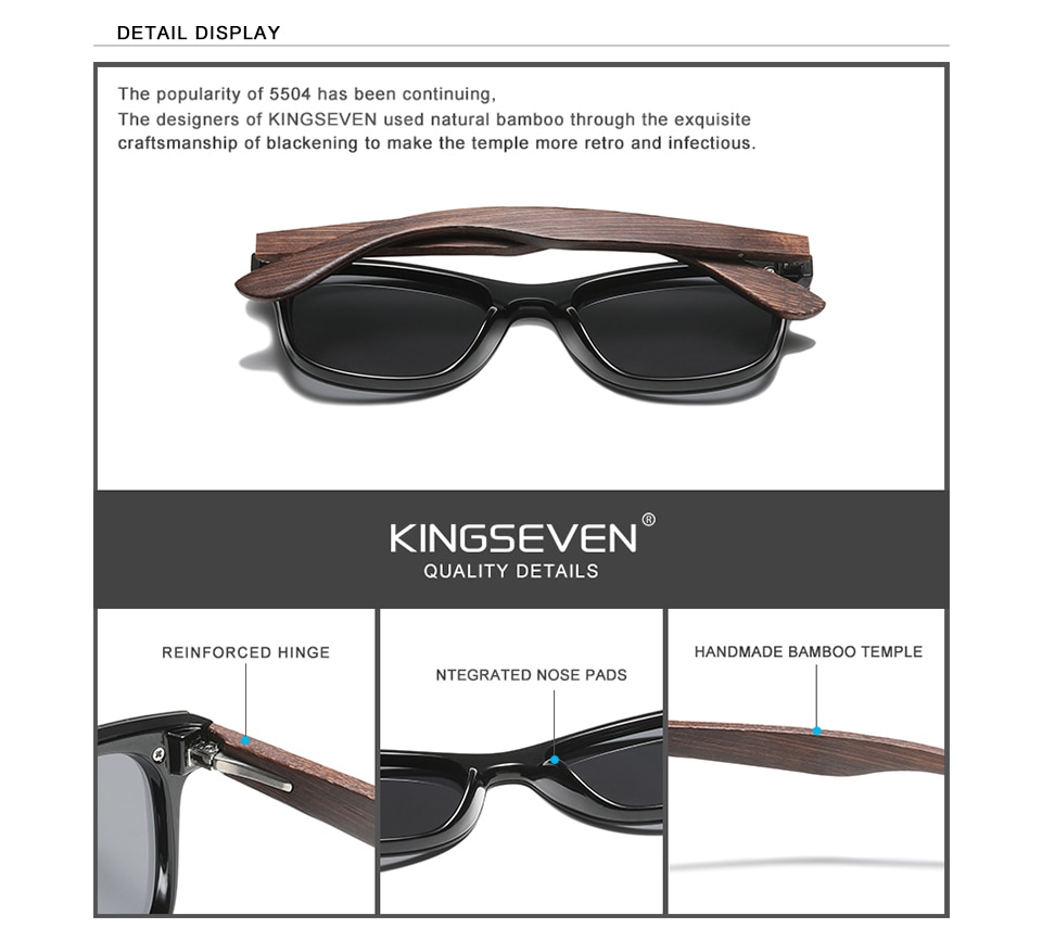 KINGSEVEN New Technology Handmade Blackened Bamboo Sunglasses