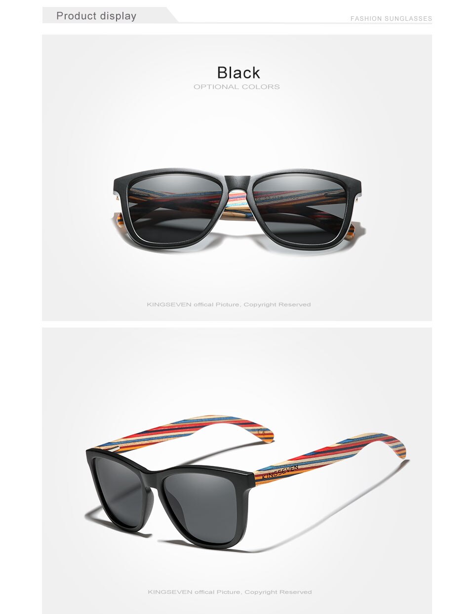 KINGSEVEN Original Design New trending Fashion Multi Color Wood Sunglasses Men Handmade Women UV400 Sun Glasses Oculos de sol