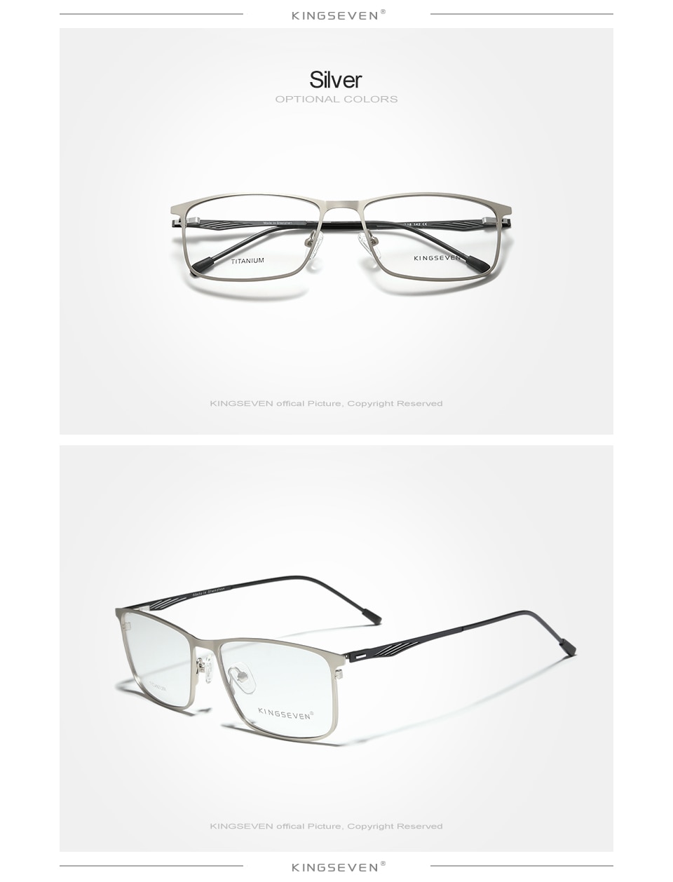 KINGSEVEN Square Myopia Prescription Eyeglasses Male Metal