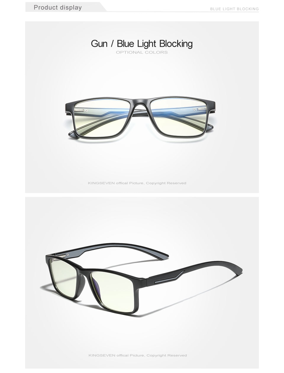 KINGSEVEN 2021 TR90 New design Blue Light Blocking Glasses Men Square Myopia Optical Prescription Optical Eyewear Male