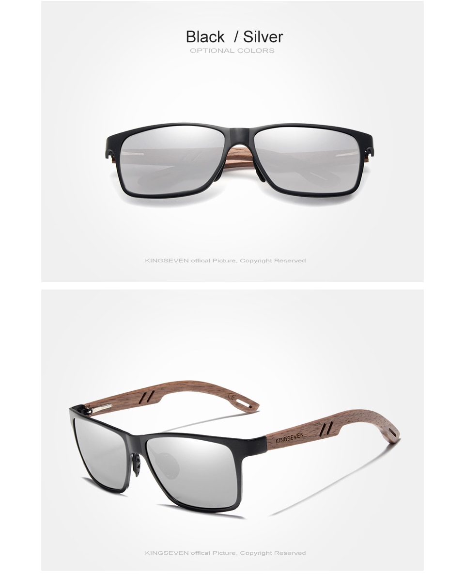 KINGSEVEN Brand New Design Aluminum+Walnut Wooden Handmade Sunglasses Men Polarized Eyewear Accessories Sun Glasses For Women