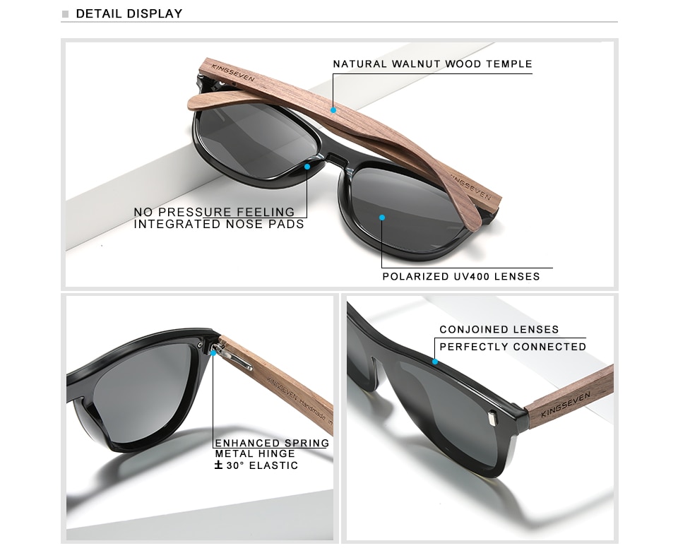KINGSEVEN Exclusive Design Vintage Men's Glasses Walnut Wooden Sunglasses UV400 Protection Fashion Square Sun glasses Women 5510